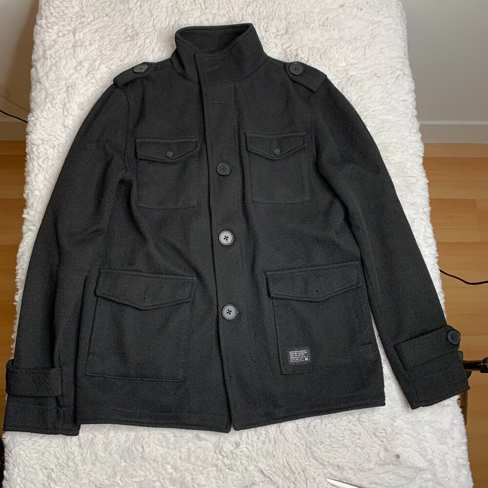 Kr3w Jacket Mens Small Black Military Full Zip Button Up. KDC-323